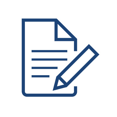 An illustration of a document with lines for text and a pencil beside it, symbolising writing or note-taking.