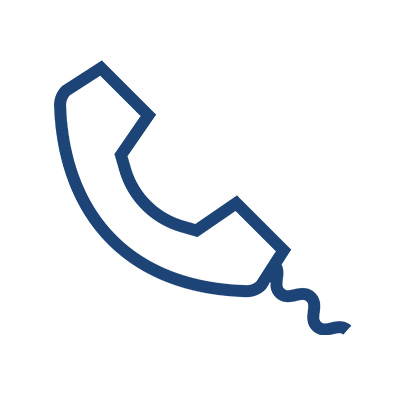 An illustration of a blue telephone handset with a curly cord attached.